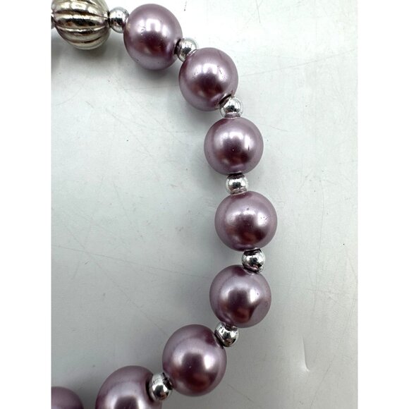 Lavender Pearl Bead Bracelet with Silver Accents Stretch Fit for Women Elegant F - Picture 4 of 6